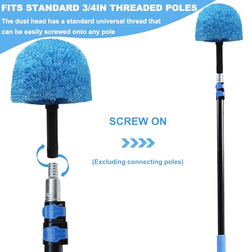 2 Pack Blue Twist-On Cobweb Duster Head Brush - Efficient Indoor & Outdoor Spider Web Cleaning Solution - Fits Standard Acme Threaded Poles - Durable & Versatile Spider Web Corner Cleaner Head Only
