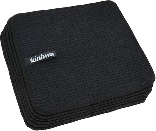 KinHwa Waffle Kitchen Towels for Washing Dishes Dish Cloths for Washing Dishes Microfiber Dish Towels for Kitchen Ultra Soft Absorbent Quick Drying 8inch x 8inch 6 Pack - color: Black, size: 8in x 8in 6 Pack