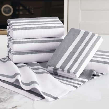 Homaxy Premium Kitchen Towels 18”x 28”, Large Cotton 380 GSM Kitchen Hand Towels, Stripe and Terry Dish Towel, Highly Absorbent Tea Towel Set with Hanging Loop, 3 Pack, Grey - color: Grey Stripe, style: 3-pack
