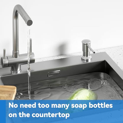 Dish Soap Dispenser, Kitchen Sink Soap Dispenser Pump with 17 OZ Bottle, Refill from The Top, Wide Pump Head Base (Brushed Nickel) - color: Brushed Nickel, size: With Bottle