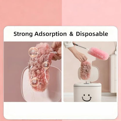 Heavy Duty Duster Refills, Disposable Dusters Kit for Cleaning Dusting Furniture Blind Ceiling Fan, Multi Surface 360 Feather Duster(10)+3FT Extended Handle（1） (Pink) - color: Pink