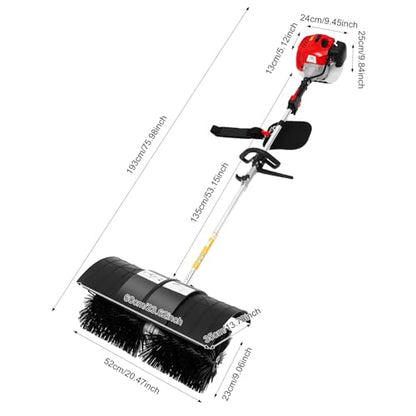 2-Stroke 1700W Gas Power Snow Sweeping Broom,52cc Handheld Sweeper,Single Cylinder Walk Behind Handheld Sweeper,Cleaning Driveway Turf Lawns Power Brush Lawn Sweeper Cleaner Tools