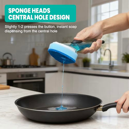 Dish Wand with Handle,Non-Scratch Dishwand Refills Replacement Sponge Heads | Leak-Proof Soap Control Dispenser Scrub Sponges, Advanced Scrubber Brush Pads for Kitchen Cleaning Dishes Sink Washing Tool ﻿ - size: 5Pcs(1Handle+4Refills)