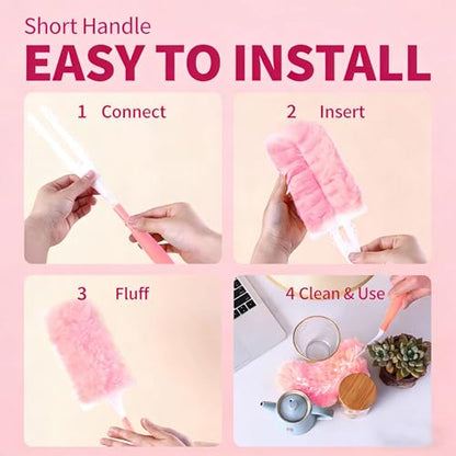 Pink Duster Refill for Swiffer Duster, 30 Count Heavy Duty Duster Refills with 1 Handle, 360 Dusters Refills Kit with 5X Microfibers, Disposable Dusters for Cleaning, Home, Office - color: 30 Count & 1 Handle (Pink)