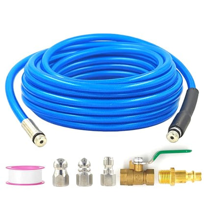Dryer Vent Cleaner Kit - 32ft Pressure Hose + 1/4 Air Quick Connect + 2 Jetter Nozzle for Powerful Lint Removal, Fire Hazard Reduction & Energy Savings – Ideal for Cleaning Long Dryer Ducts - color: Blue