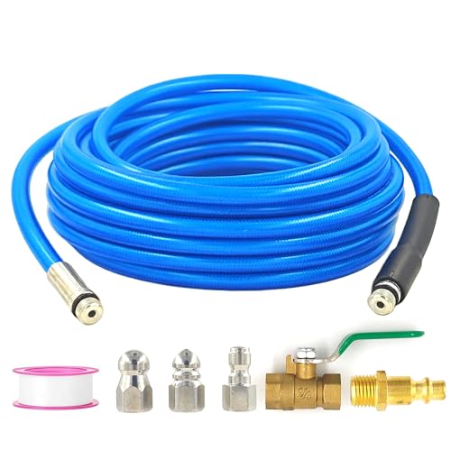 Dryer Vent Cleaner Kit - 32ft Pressure Hose + 1/4 Air Quick Connect + 2 Jetter Nozzle for Powerful Lint Removal, Fire Hazard Reduction & Energy Savings – Ideal for Cleaning Long Dryer Ducts - color: Blue