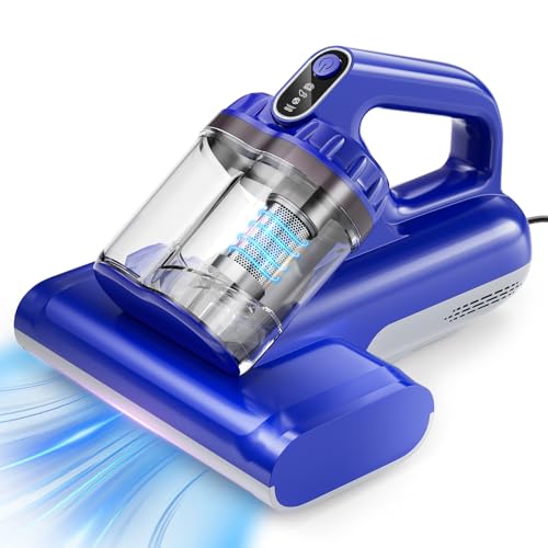 BYHUME Mattress Vacuum Cleaner, 17Kpa 650W Bed Vacuum Cleaner, 273nm UV-C Light & Ultrasonic 145°F Heating, 80000 RPM/Min Brushroll Rotation, Wide Suction Port for Pillows Cribs Sofa, Blue Corded - color: Blue