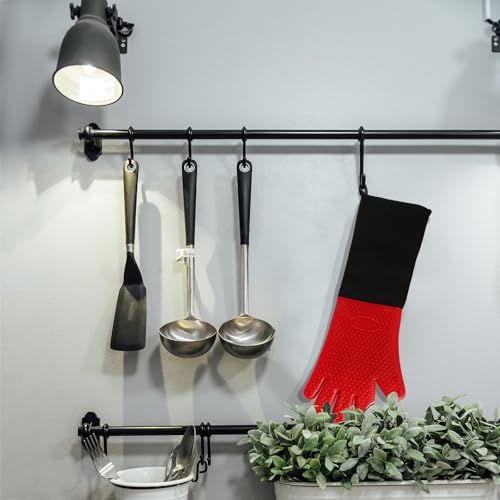 1 Pair Extra Long Professional Oven Mitts, Non-Slip Silicone Grip Heat Resistant,19.7" Length,Up to 572℉ for BBQ Cooking Baking Grilling (Red) - color: Red
