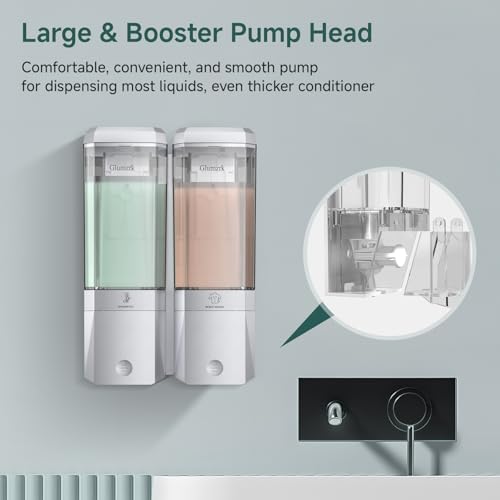 Shampoo and Conditioner Dispenser 2 Chamber No Drill Shower Soap Dispenser Wall Mounted Shampoo Conditioner Body Wash Dispenser 2 * 500ml Refillable Shower Dispenser for Bathroom Hotel, Silver - color: Silver 2 Chamber