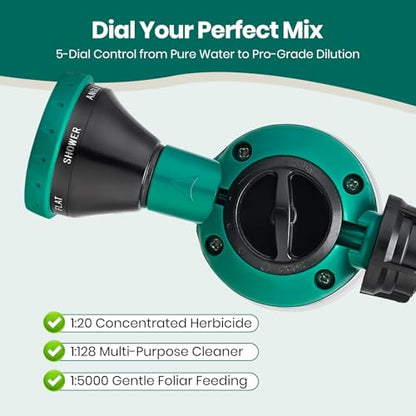 VENETIO 5-Dial Hose-End Sprayer - 6 Adjustable Spray Patterns Nozzle & 30oz Refillable Bottle for Liquid Fertilizer, Weed Killer & Soap | Lawn, Garden, Car Wash & Outdoor Cleaning Versatile Spray Gun - style: Sprayer (30 oz)