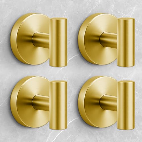 Shower Hooks for Inside Shower,No-Drill Removable&Reusable Towel Hooks for Bathroom,Heavy Duty Suction Cup Hooks for Glass Window,4 Packs(Gold) - color: Gold, size: 4 Pack