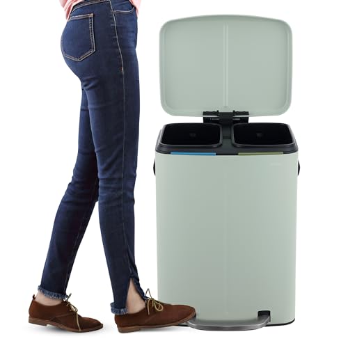 happimess HPM1005E Marco Rectangular 10.6-Gallon Double Bucket Trash Can with Soft-Close Lid, Pistachio Gelato, Fingerprint Resistant, Modern, Minimalistic for Home, Kitchen, Office, Bedroom, Bathroom - color: Pistachio Gelato