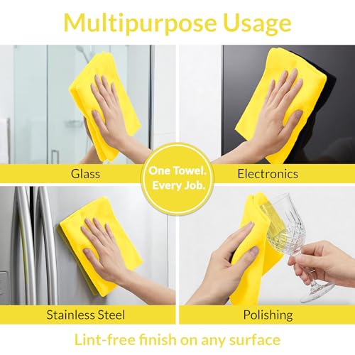 Yellow Microfiber Towels (Value Pack of 36) Size 16x16 Inches - Highly Absorbent Cleaning Rags, Lint Free Towels, Reusable and Washable, Microfiber Cleaning Cloths - color: Yellow