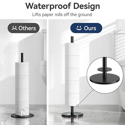 Black Toilet Paper Holder Stand for Spare Rolls Storage, Stainless Steel Freestanding Toilet Paper Holder with Shelf Hold 5 Paper Rolls - color: Matte Black