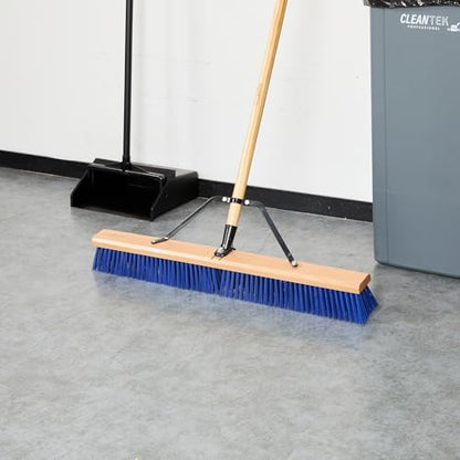 Restaurantware-BROOM HEAD ONLY: Clean Tek Professional 30-Inch Broom Head, 1 Heavy-Duty Push Cleaning Tool - Handle And Brace Sold Separately, Heavy Plastic Bristles, Wooden, Commercial Use - size: 30", style: Wood, with Heavy Flagged Bristles