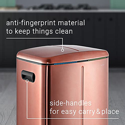 happimess HPM1005D Marco Rectangular 10.6-Gallon Double Bucket Trash Can with Soft-Close Lid, Rose Gold, Fingerprint Resistant, Modern, Minimalistic for Home, Kitchen, Office, Bedroom, Bathroom - color: Rose Gold