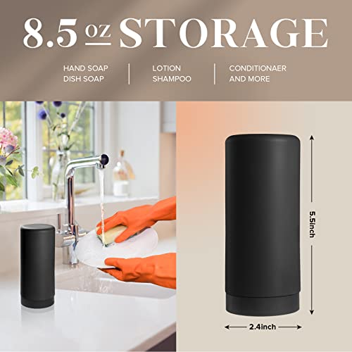 ElmRidge Dish Soap Silicone Dispenser for Kitchen Sink,Squeeze Washing Up Liquid and Hand Soap,Round refillable Silicone Bottles,Easy to Fill and to use, 8.5 oz,Black 2.4 x 2.4 x 5.5 inches (Black) - color: Black
