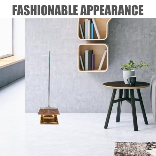 ABOOFAN Stainless Steel Broom and Standing Dustpan Set – Long Handle Sweep Tool with Golden Finish, Leak-Resistant Floor Cleaning for Kitchen, Office, Classroom, Home Use
