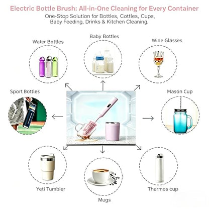 Rechargeable Electric Bottle Brush with 2 Speeds Powerful Automatic Bottle Cleaner,BPA-Free Silicone Spinning Design, Wall Mount & Straw Cleaner,Suitable for Baby Bottles & Kitchen (Pink+Pink) - color: Pink+pink