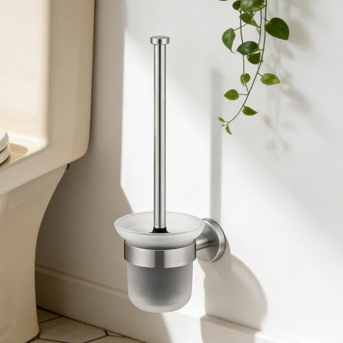 Dailyart Toilet Brush Holder Set: 2 Pack Bathroom Deep Cleaning - Stainless Steel & Glass Toilet Cleaner with Ergonomic Design - No Drilling Wall Mounting
