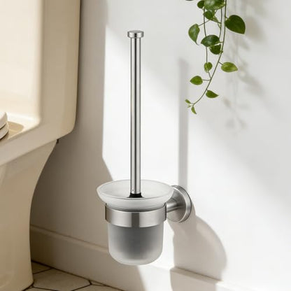 Dailyart Toilet Brush Holder Set: 2 Pack Bathroom Deep Cleaning - Stainless Steel & Glass Toilet Cleaner with Ergonomic Design - No Drilling Wall Mounting