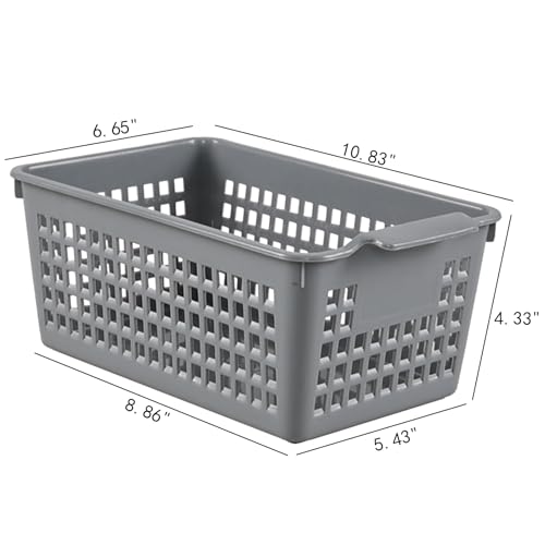 6 Packs Plastic Small Storage Basket, Grey Storage Basket Bins