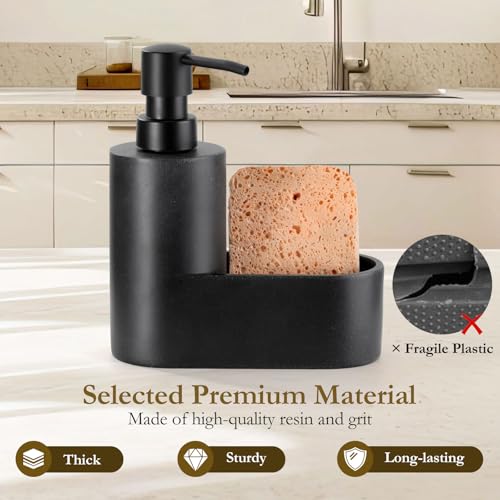 Shinowa Dish Soap Dispenser with Sponge Holder, Refillable Kitchen Dish Soap Dispenser Pump, 2-in-1 Countertop Soap Pump Dispenser for Kitchen Sink and Bathroom, Gravel Black - color: Gravel Black
