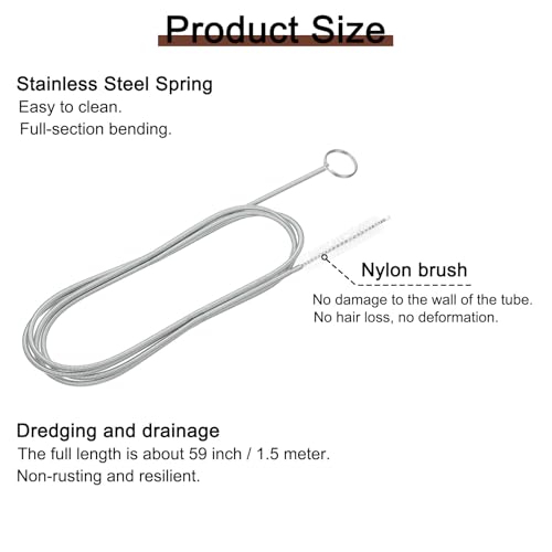1 Pcs AC Drain Line Cleaner Tool Brush, 59 Inch Long Drain Brush Flexible Feeding Tube Brush, Refrigerator Car Cleaning Brush for Straw, Hose Pipe(Stainless Steel White)