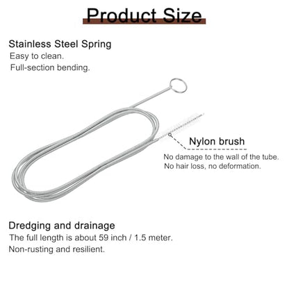 1 Pcs AC Drain Line Cleaner Tool Brush, 59 Inch Long Drain Brush Flexible Feeding Tube Brush, Refrigerator Car Cleaning Brush for Straw, Hose Pipe(Stainless Steel White)