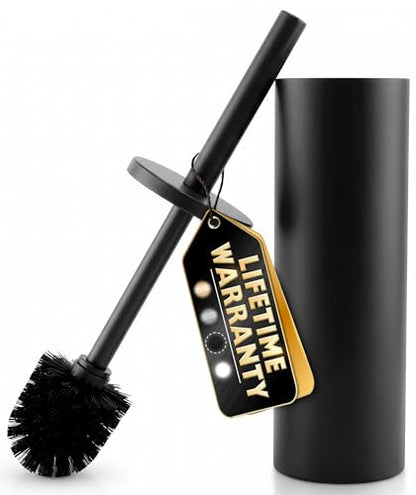 Black Toilet Brush and Holder Set - Scratch Resistant Black Toilet Bowl Brush and Holder with Soft Bristles Replaceable Head, Protection from Splashes, and Compact Design - for Effective Cleaning - color: Black