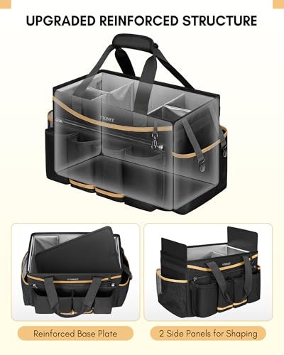 Ytonet Cleaning Caddy Bag with Detachable Apron, Extra Large Cleaning Supplies Organizer with Foldable Dividers, Portable Cleaner Tote with Handle, Cleaner Caddy for Housekeeper, Detailing Bag, Black - color: Black