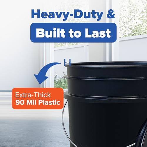 ePackageSupply 5 Gallon Bucket - Food Grade Bucket, Metal Handle Grip, BPA-Free, Heavy-Duty 90 Mil HDPE Plastic Pail, Stackable Utility Container, Made in USA, Lid Not Included, Black, 12 Packs - color: Black, size: 12 Packs
