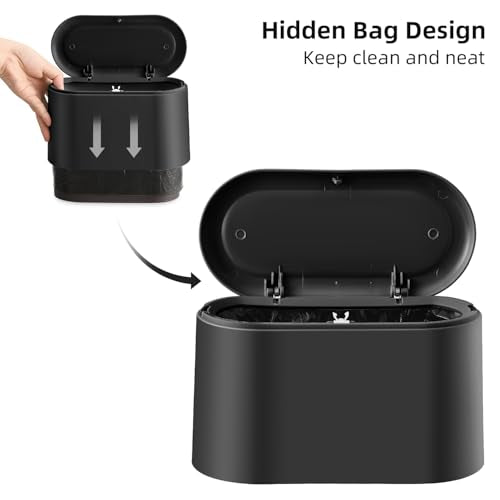 SUBEKYU 0.5 Gal Mini Countertop Trash Can with Lid for Desktop, Small Garbage Can for Office, Tiny Wastebasket, Plastic,Black - color: Black with lid