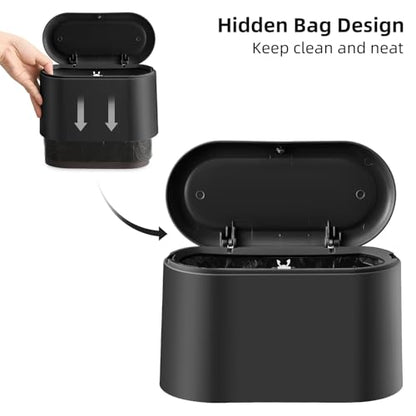 SUBEKYU 0.5 Gal Mini Countertop Trash Can with Lid for Desktop, Small Garbage Can for Office, Tiny Wastebasket, Plastic,Black - color: Black with lid