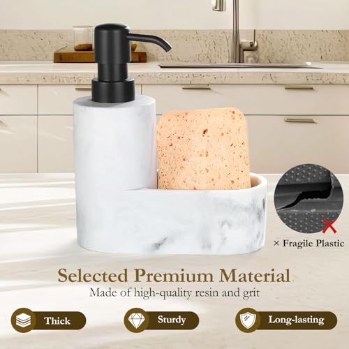 Shinowa Dish Soap Dispenser with Sponge Holder, Refillable Kitchen Dish Soap Dispenser Pump, 2-in-1 Countertop Accessories for Kitchen Sink and Bathroom, Gravel White - color: Gravel White