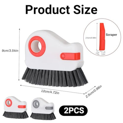 Qianyu 2 PCS Groove Cleaning Brush 2 in 1 Window Track Cleaning Tool Crevice Cleanings Brush Multifunction Hard Bristle with Hidden Scraper Grout Cleaner Grip Brushes for Slid Door Track Window Sill