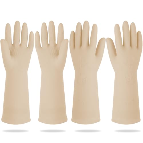 DABOGOSA Mamison 2 Pairs Reusable Waterproof Household Dishwashing Cleaning Rubber Gloves, Non-Slip Kitchen Glove (Ivory, Small (Pack of 2)) - color: Ivory, size: Small (Pack of 2)