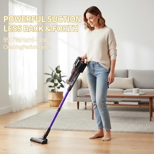 Cordless Vacuum Cleaner, Stick Vacuum with Tangle-Resistant Design, Up to 45-Min Max Run Time, Versatile Deep Clean for Carpet, Hard Floor & Above-Floor Surfaces