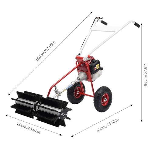 2.3HP 4 Stroke Handheld Sweeper 37.7CC Gas Power Hand Push Industrial Sweeper with Air Cooling System Portable Outdoor Snow Sweeper Lawn Farm Sidewalk Cleaner Sweeping Broom