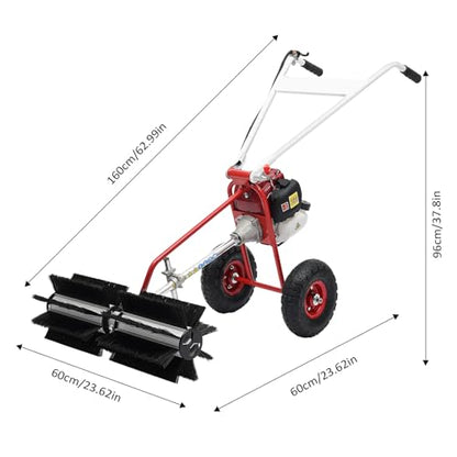2.3HP 4 Stroke Handheld Sweeper 37.7CC Gas Power Hand Push Industrial Sweeper with Air Cooling System Portable Outdoor Snow Sweeper Lawn Farm Sidewalk Cleaner Sweeping Broom
