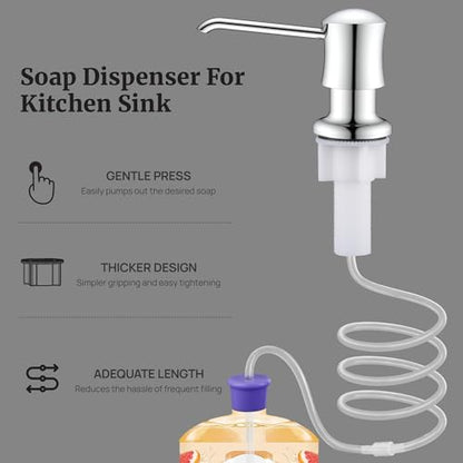 Sink Soap Dispenser for Kitchen Sink Chrome Upgrade with 40" Silicone Kitchen Soap Extension Hose, Connect to Your Soap Bottle Directly - color: Chrome, size: with Tube Kit