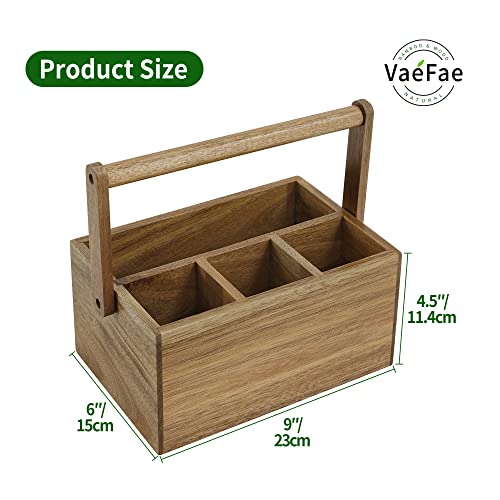 VaeFae Acacia Silverware Caddy with Handle, Wooden Utensil Holder, Mulip-pose Organizer for Kitchen, Office, Bathroom, Bedroom - size: Medium