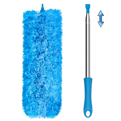 JEHONN Duster with Extension Pole 100 inches for Cleaning High Ceiling Fan, Extendable Long Handle Microfiber Feather Dust Remover, Telescoping Dusting Tool for AC Vent Cobweb House Exterior Interior