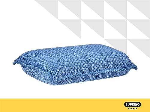 Microfiber Non-Scratch Dish & Kitchen Scrubber Heavy-Duty Household Cleaning Sponges, Multi-Purpose Cleaning Supplies for Dishes and Kitchens Pack of 3 - color: Blue, size: 3-pack