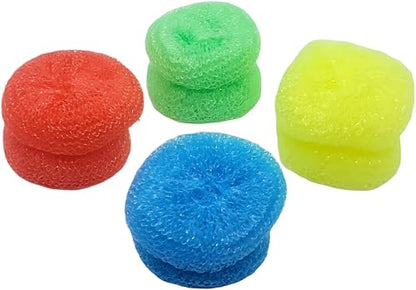 16-Pack Non-Scratch Nylon Scouring Pads – Durable Round Kitchen Scrubbers in 4 Colors – Safe for Non-Stick Cookware – 2.5" Diameter – Multi-Surface Cleaning Pads for Home, Kosher & Commercial Use
