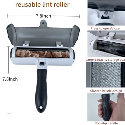 Wokaku Roller Pet Hair Remover Lint Brush with Self-Cleaning Fur Bin and Ergonomic Handle for Furniture Couch Carpet Car Seat Bedding Clothes Multi-Surface Dog Cat Hair Removal Tool