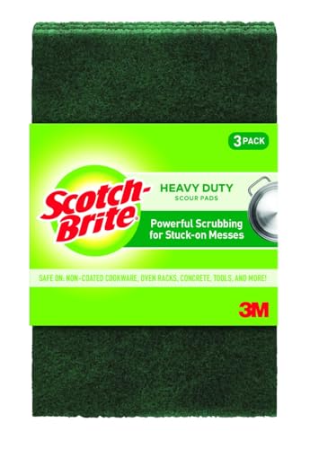 Scotch-Brite Heavy Duty Scouring Pad, Dish Scrubber for Kitchen + Outdoor, 3 Scrub Pads for Uncoated Pots and Pans, Cast Iron Cooktops, Grill Grates, Oven Racks, & BBQ, Durable, Long-Lasting - size: 3 Count (Pack of 1)