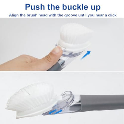 CELOX Dish Brush with Soap Dispenser, Heavy Duty Dishwand Kit, Includes 1 Wand & 3 Dish Brush Refill Heads
