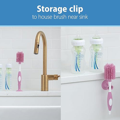 Dr. Brown's Soft Touch No Scratch Baby Bottle Cleaning Brush, Nipple Cleaner & Suction Cup Base for Easy Storage, BPA Free, Pink (Pack of 4)
