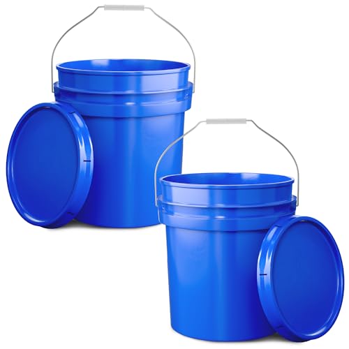 EconoHome 5-Gallon Blue Bucket Pail Container with Lid | Metal Handles with Plastic Grip | Easy Stack and Store | Heavy-Duty, Approx 90 MIL, Extra Durable | Food Grade | BPA Free - 2 Pack - color: Blue, size: 2 Pack